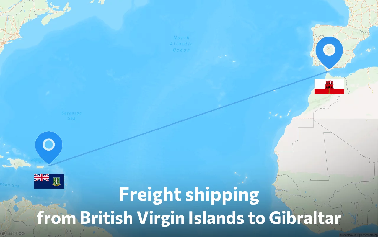 Shipping route from British Virgin Islands to Gibraltar