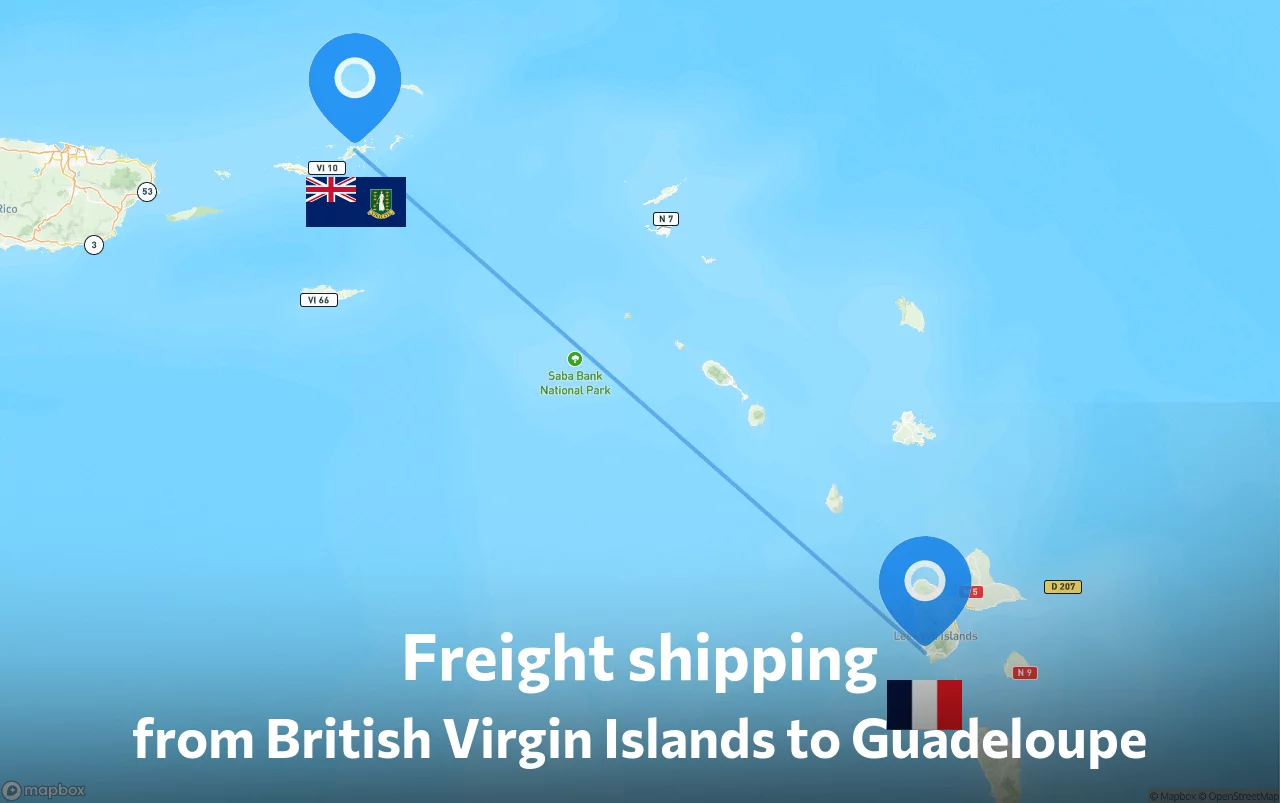 Shipping route from British Virgin Islands to Guadeloupe