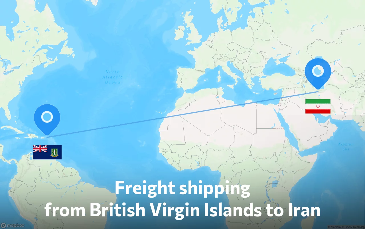 Shipping route from British Virgin Islands to Iran