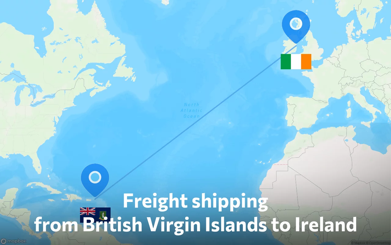 Shipping route from British Virgin Islands to Ireland