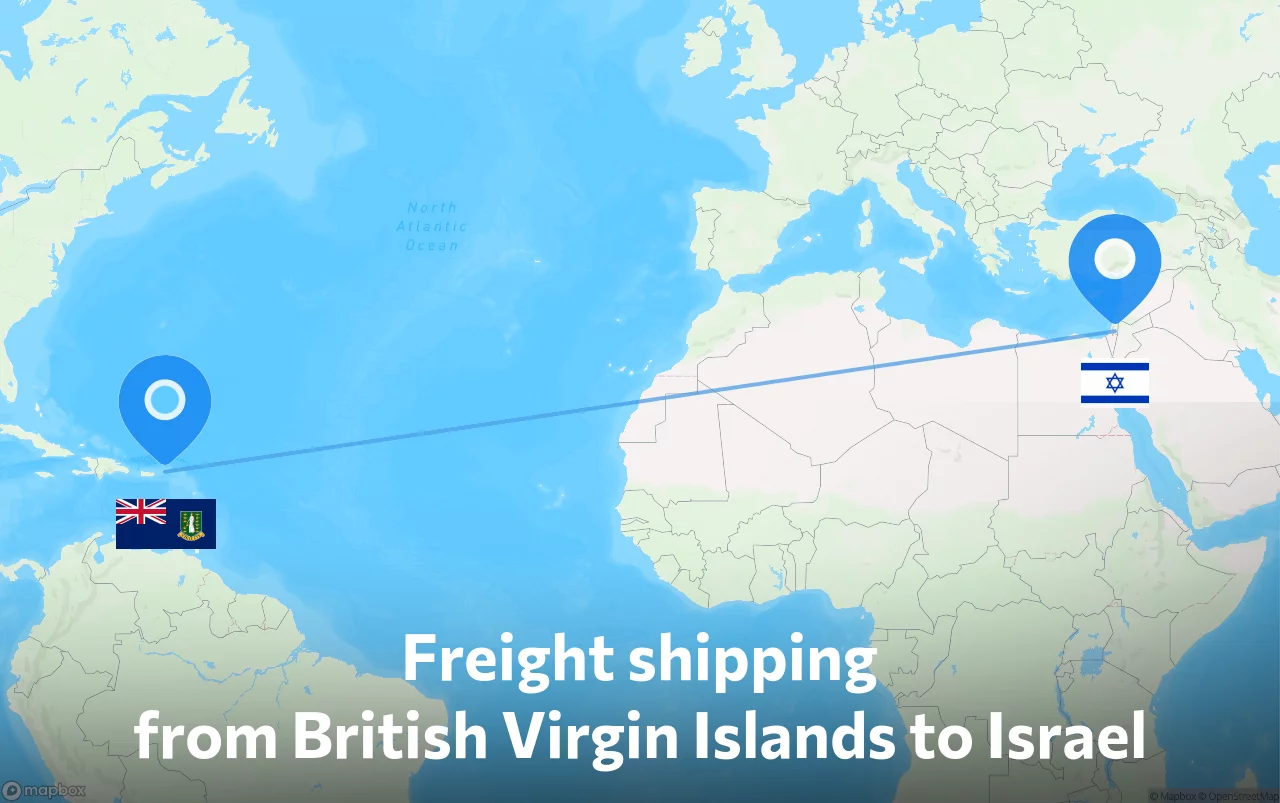 Shipping route from British Virgin Islands to Israel