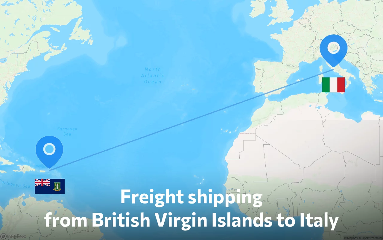 Shipping route from British Virgin Islands to Italy
