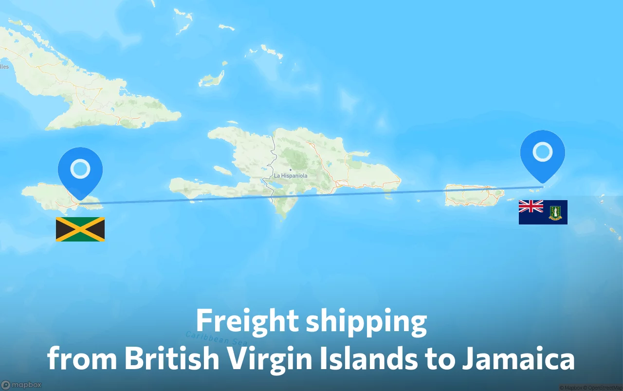 Shipping route from British Virgin Islands to Jamaica