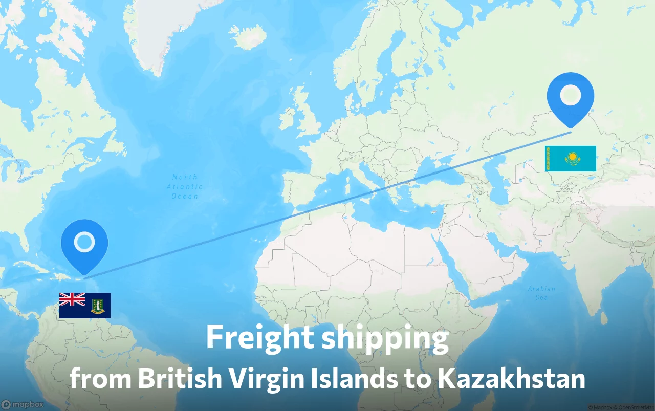 Shipping route from British Virgin Islands to Kazakhstan
