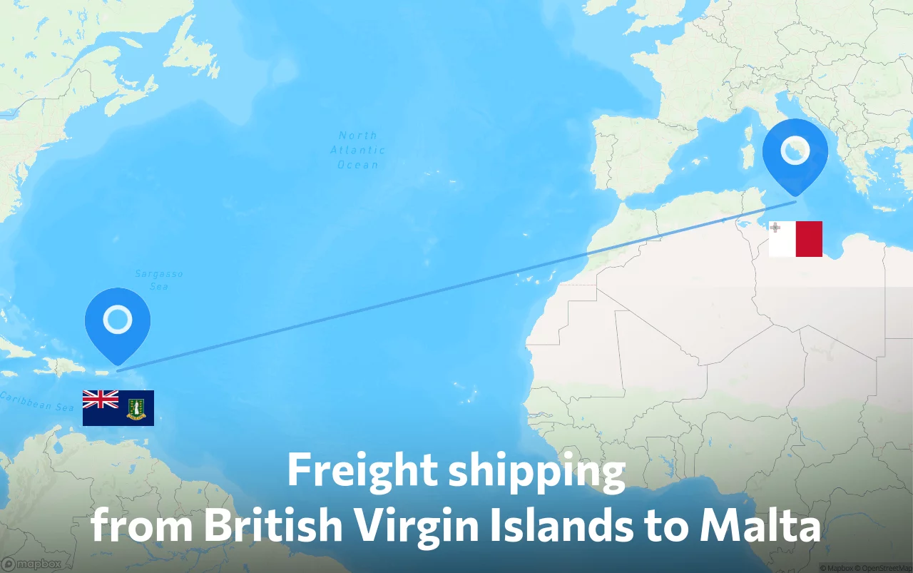 Shipping route from British Virgin Islands to Malta