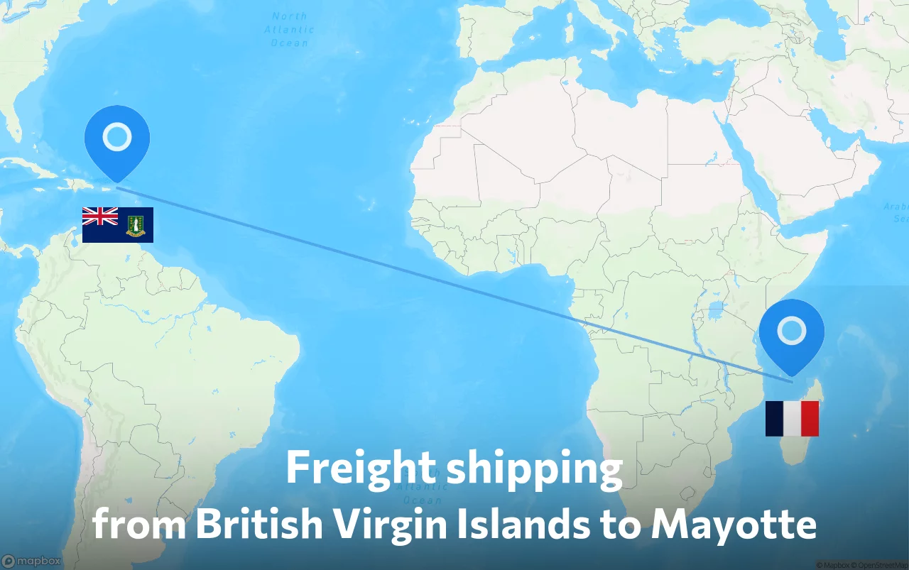 Shipping route from British Virgin Islands to Mayotte