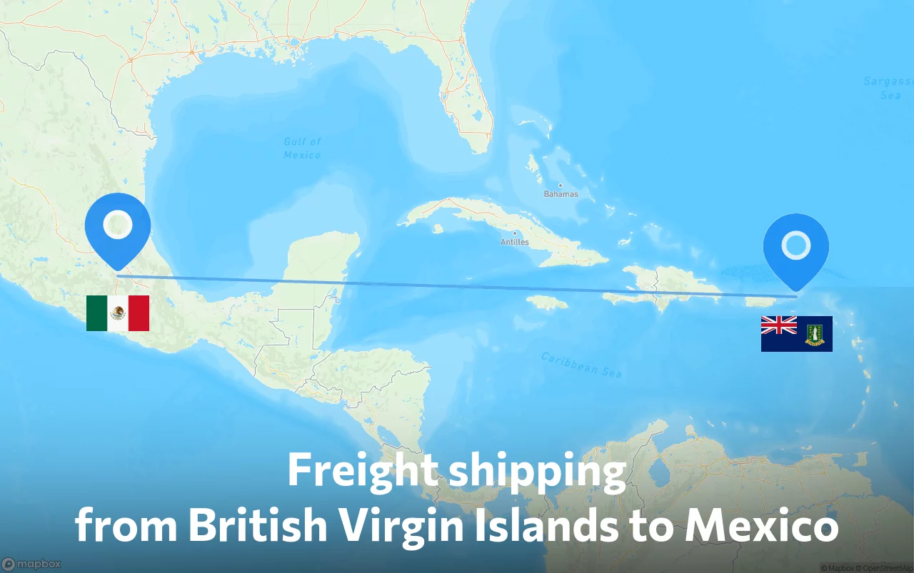 Shipping route from British Virgin Islands to Mexico