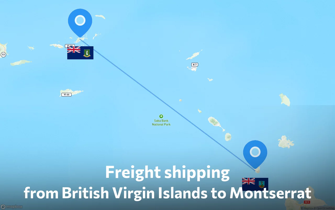 Shipping route from British Virgin Islands to Montserrat