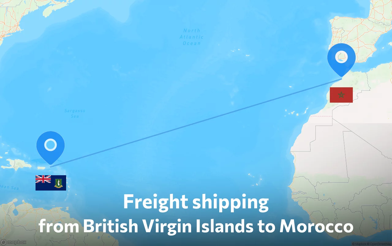 Shipping route from British Virgin Islands to Morocco