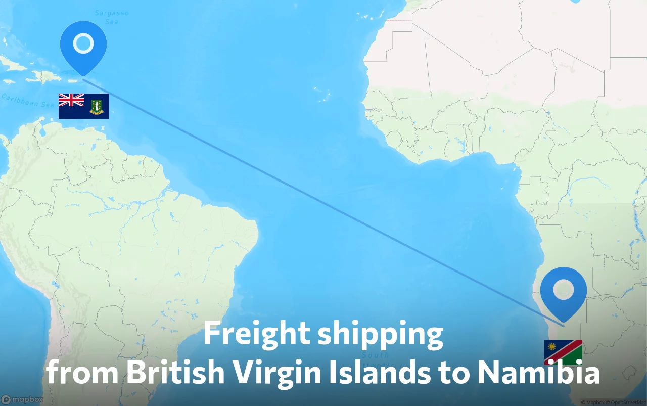 Shipping route from British Virgin Islands to Namibia