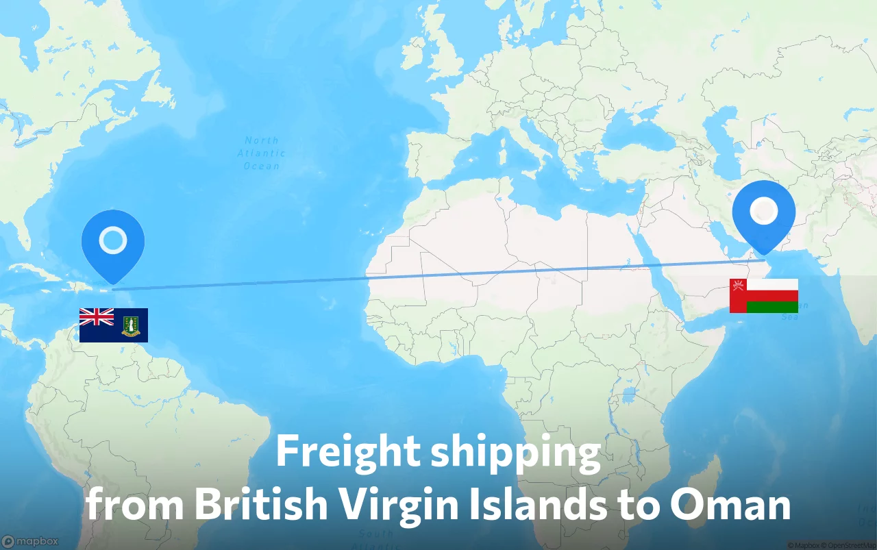 Shipping route from British Virgin Islands to Oman