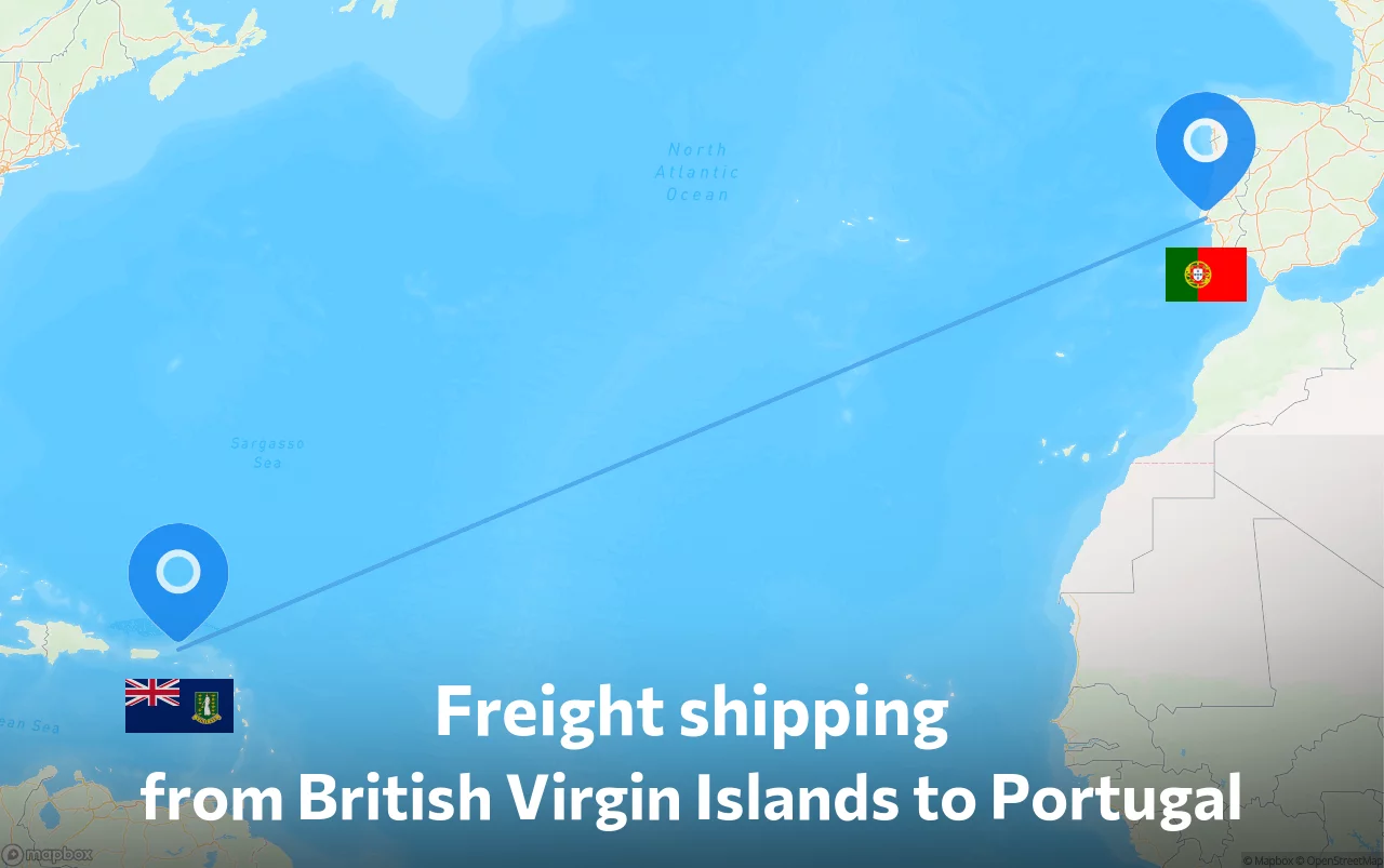 Shipping route from British Virgin Islands to Portugal