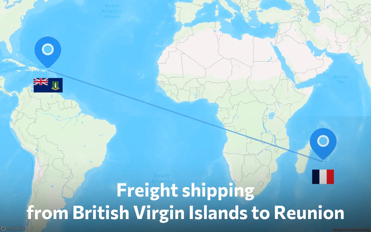 Shipping route from British Virgin Islands to Reunion