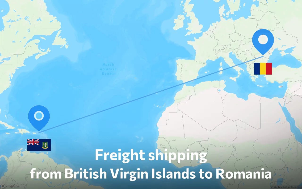 Shipping route from British Virgin Islands to Romania