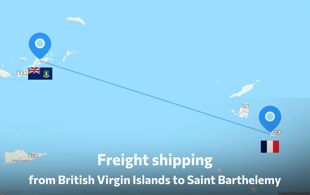 Shipping route from British Virgin Islands to Saint Barthelemy
