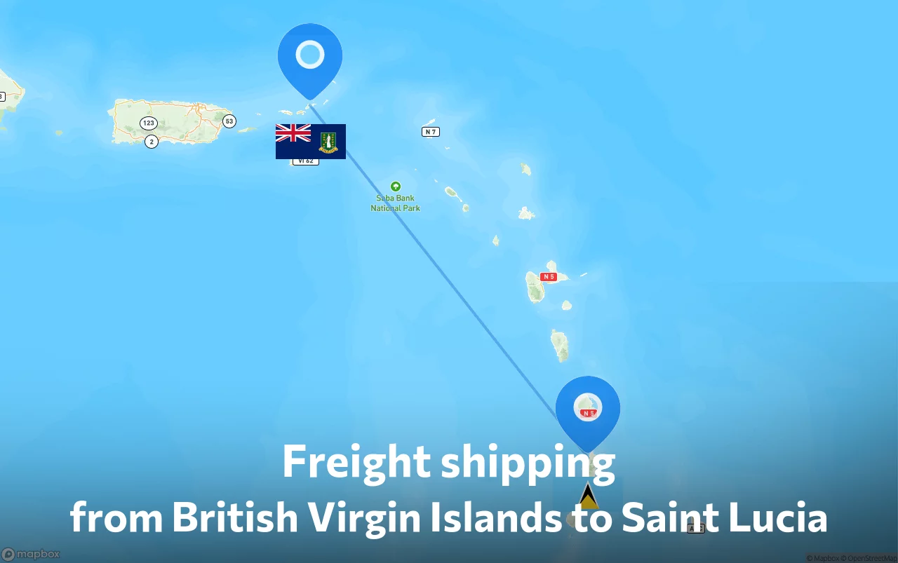 Shipping route from British Virgin Islands to Saint Lucia