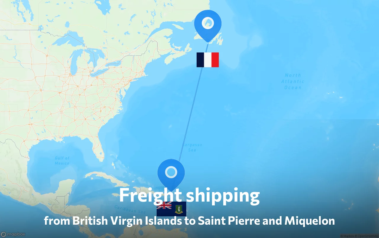 Shipping route from British Virgin Islands to Saint Pierre and Miquelon
