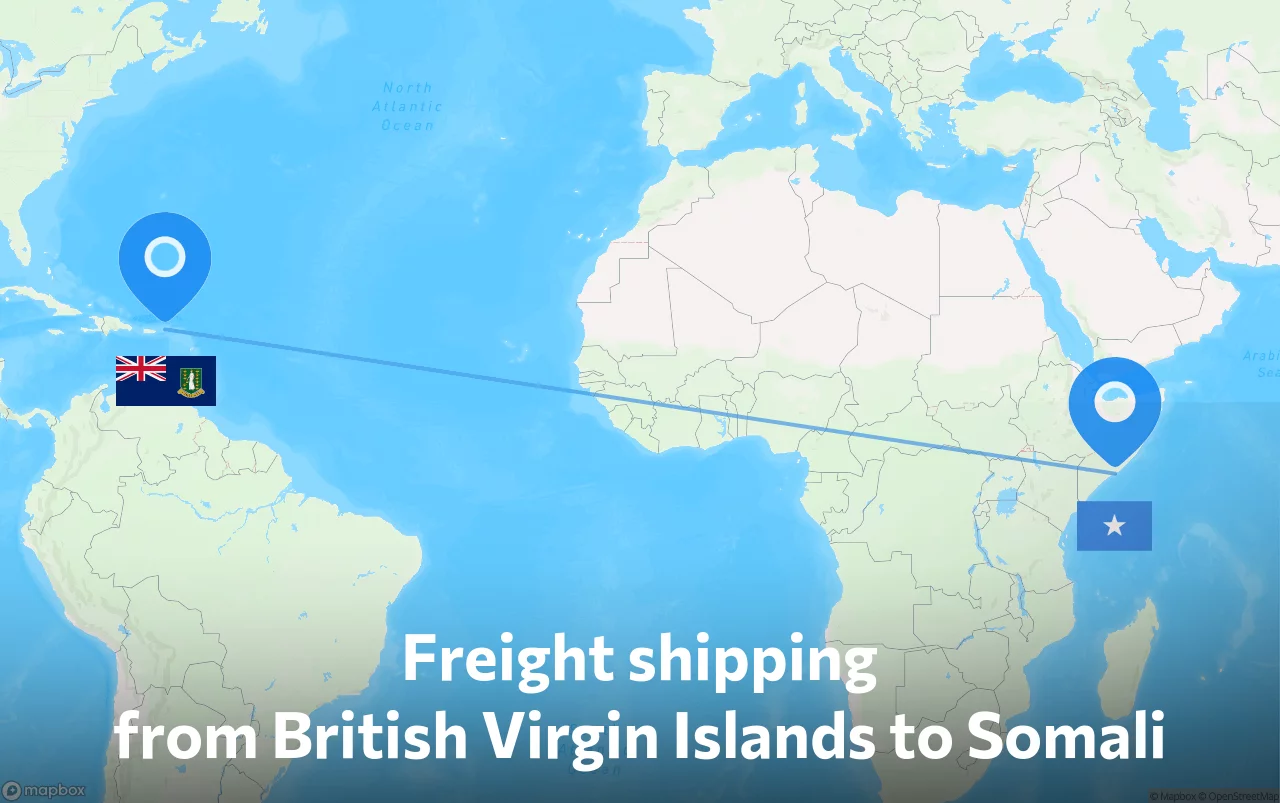 Shipping route from British Virgin Islands to Somali