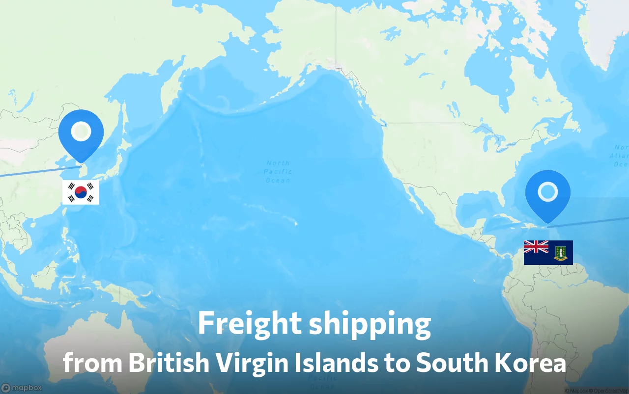 Shipping route from British Virgin Islands to South Korea