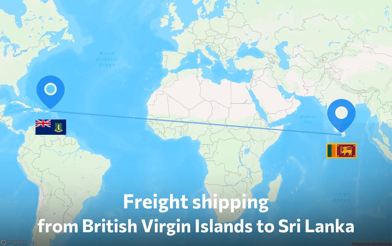 Shipping route from British Virgin Islands to Sri Lanka