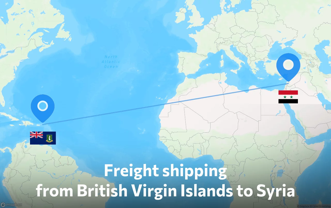 Shipping route from British Virgin Islands to Syria