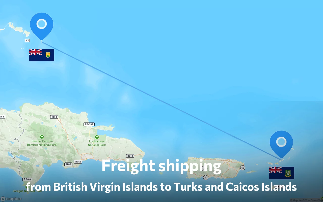 Shipping route from British Virgin Islands to Turks and Caicos Islands