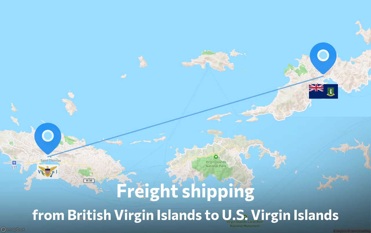 Shipping route from British Virgin Islands to U.S. Virgin Islands