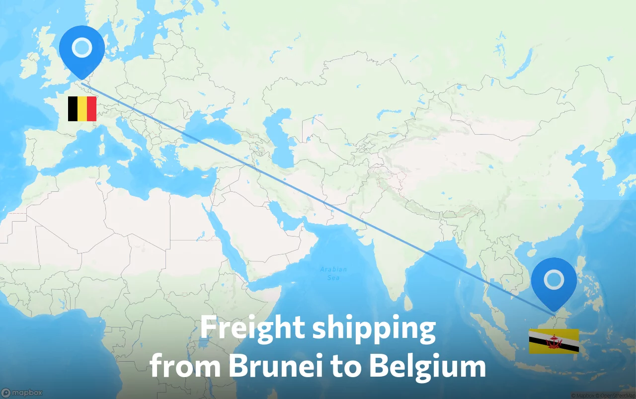 Shipping route from Brunei to Belgium