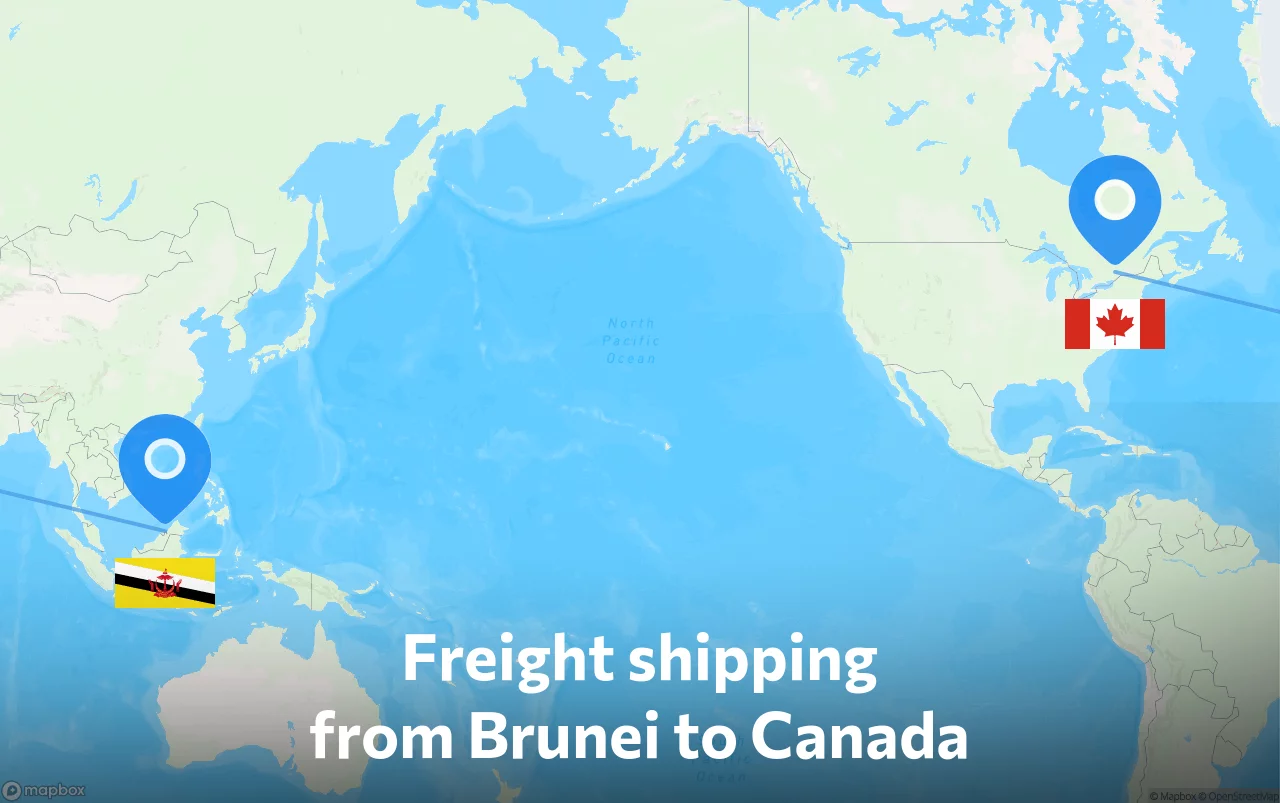 Shipping route from Brunei to Canada