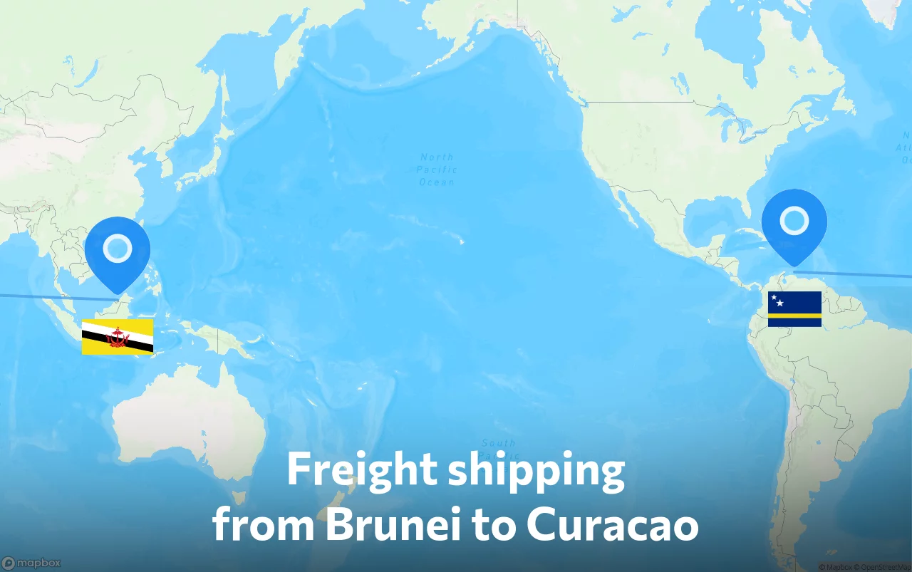 Shipping route from Brunei to Curacao