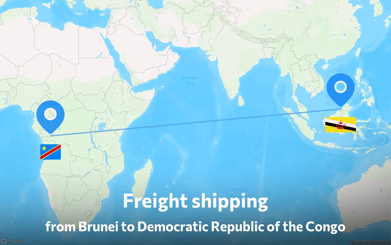 Shipping route from Brunei to Democratic Republic of the Congo