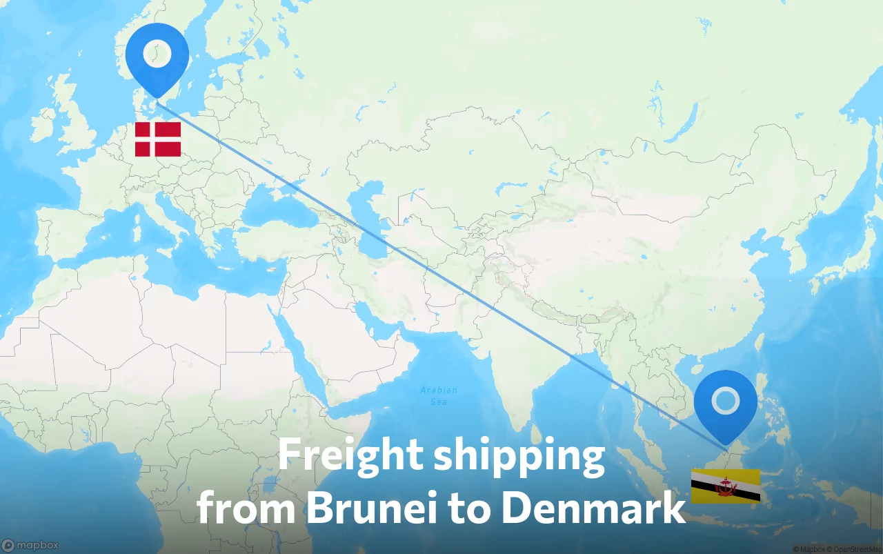 Shipping route from Brunei to Denmark