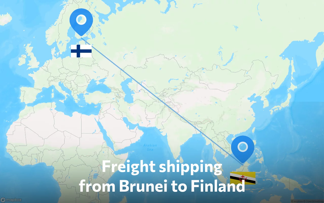 Shipping route from Brunei to Finland