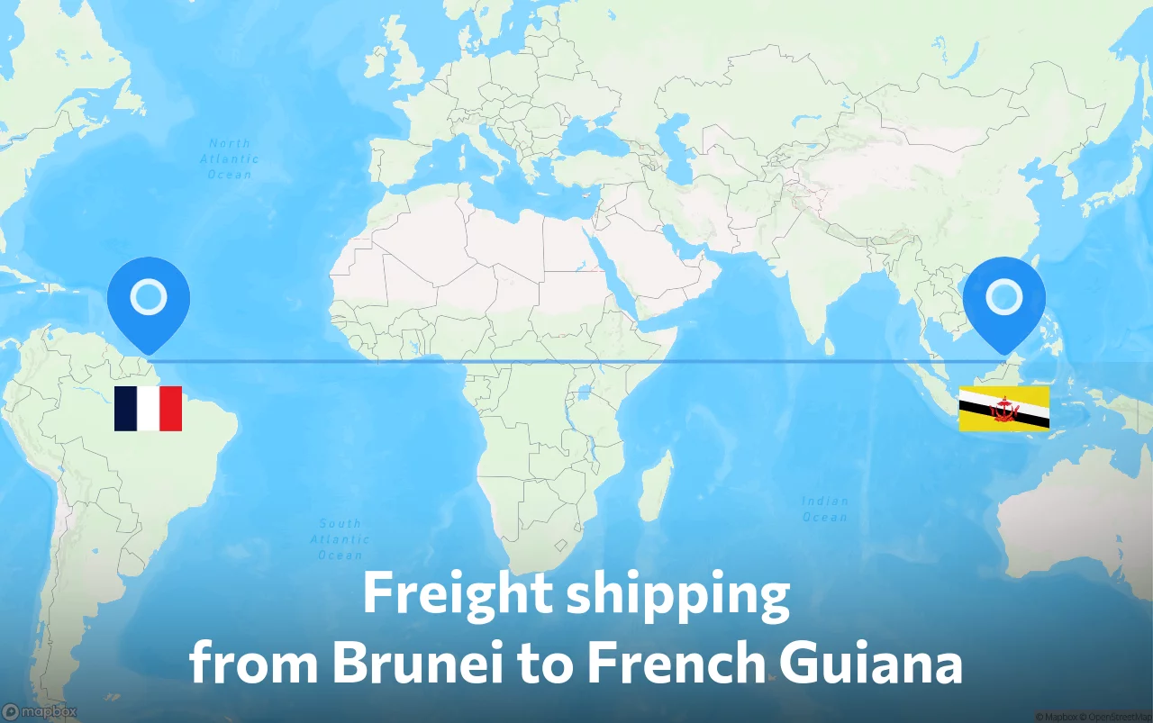 Shipping route from Brunei to French Guiana