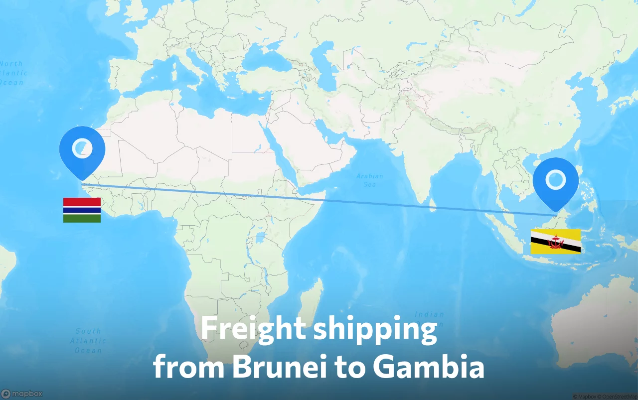 Shipping route from Brunei to Gambia