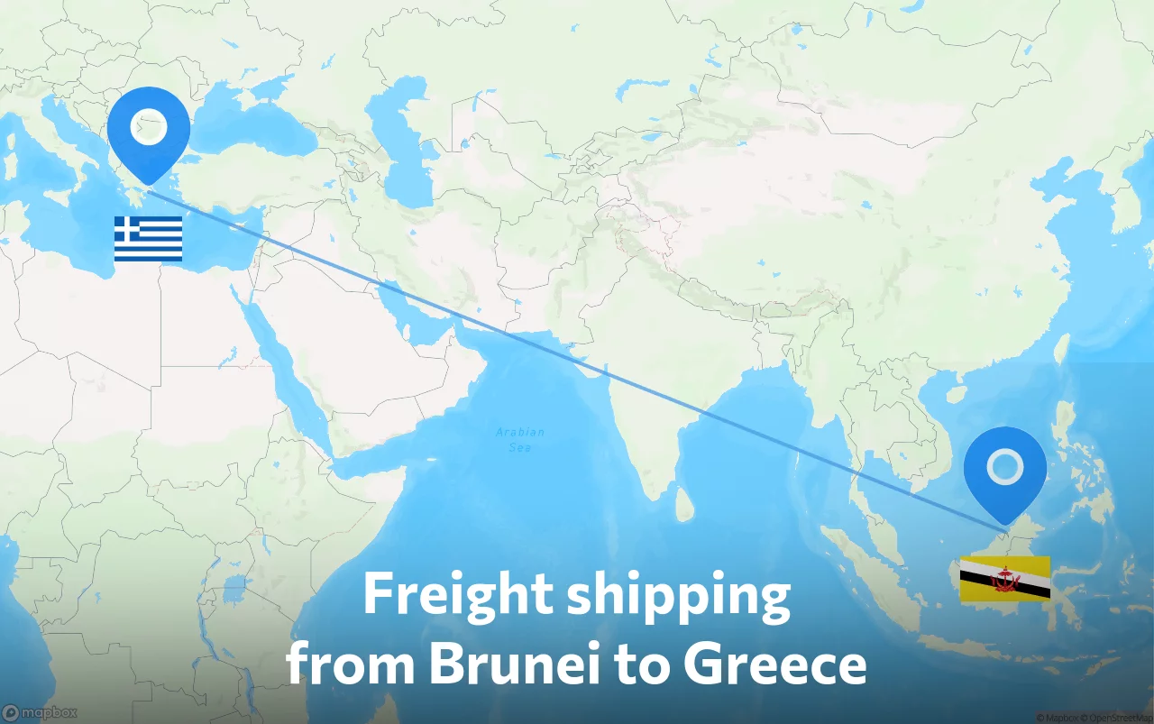 Shipping route from Brunei to Greece