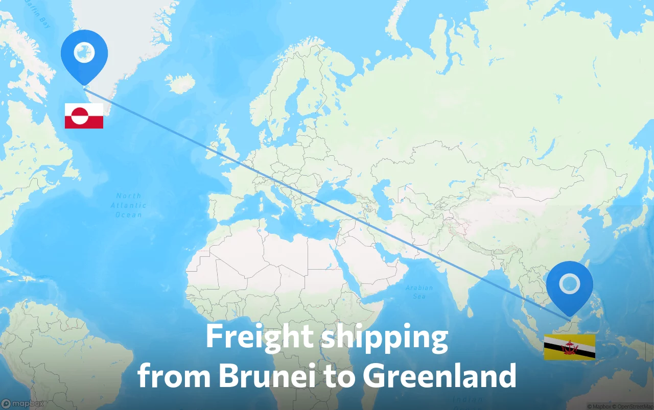 Shipping route from Brunei to Greenland
