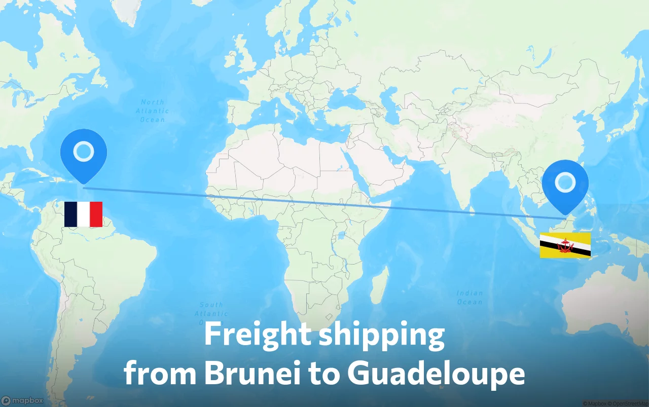 Shipping route from Brunei to Guadeloupe
