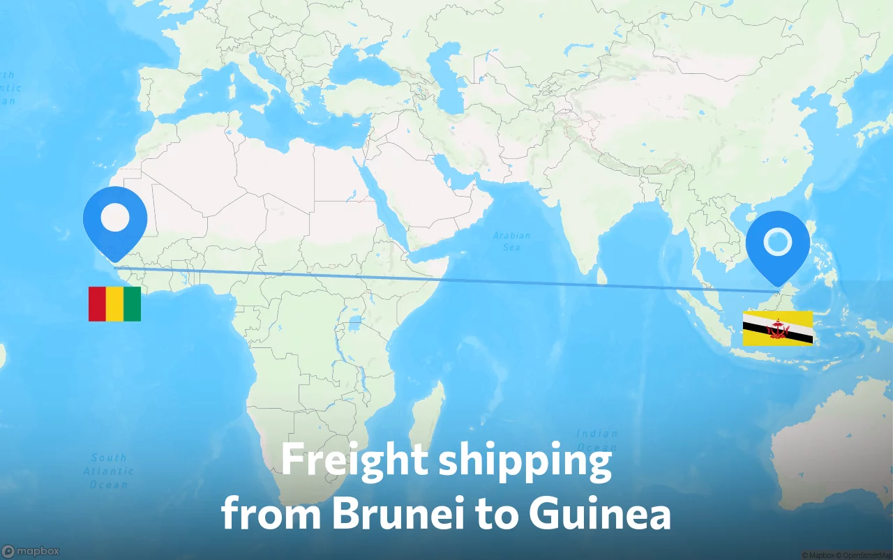 Shipping route from Brunei to Guinea