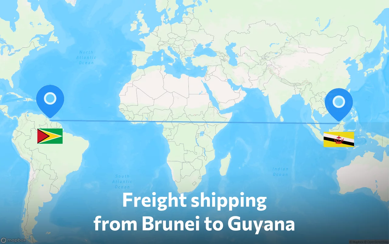Shipping route from Brunei to Guyana