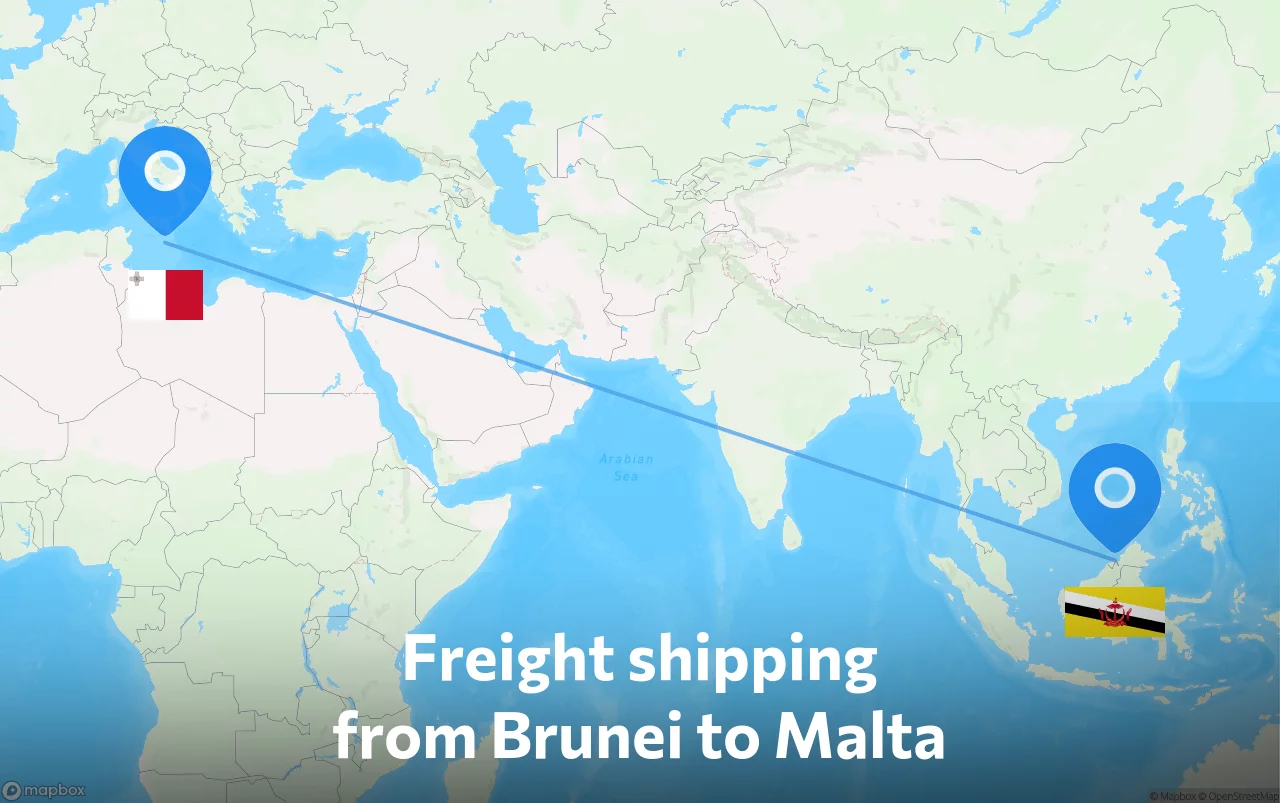 Shipping route from Brunei to Malta