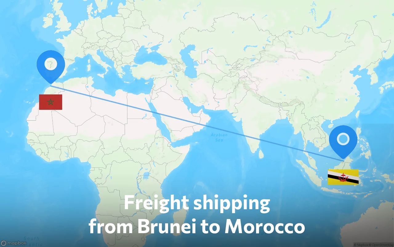 Shipping route from Brunei to Morocco