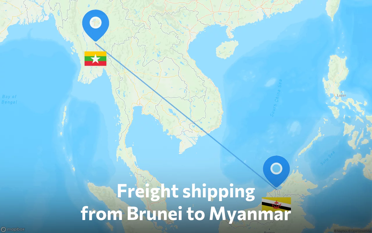 Shipping route from Brunei to Myanmar