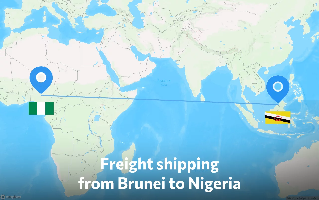 Shipping route from Brunei to Nigeria
