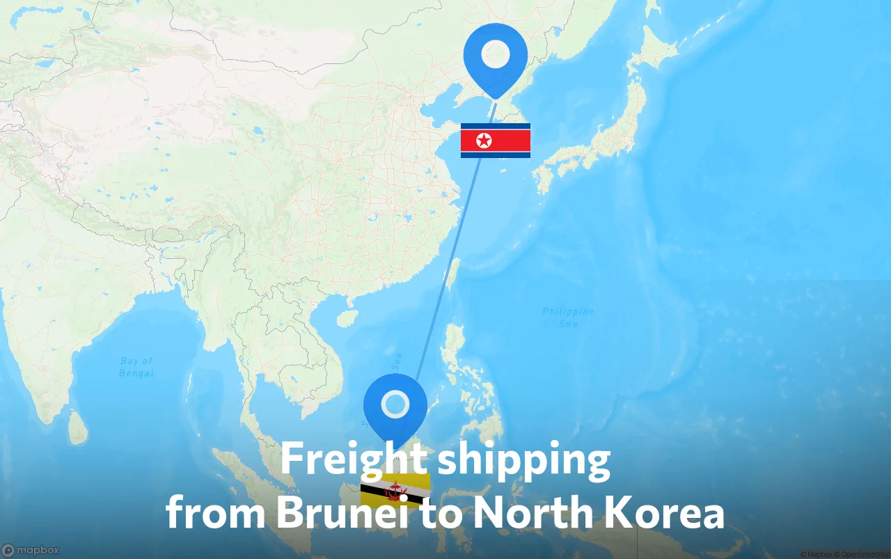 Shipping route from Brunei to North Korea