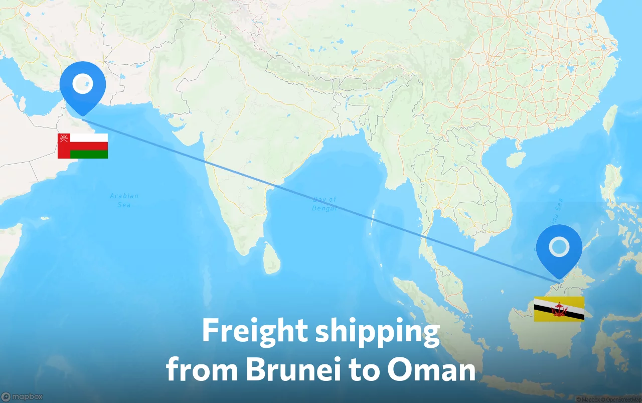 Shipping route from Brunei to Oman