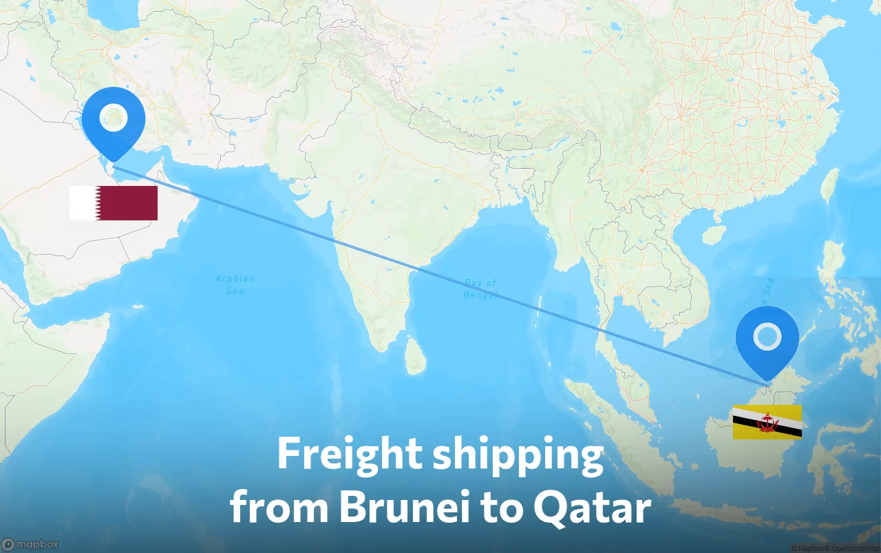 Shipping route from Brunei to Qatar