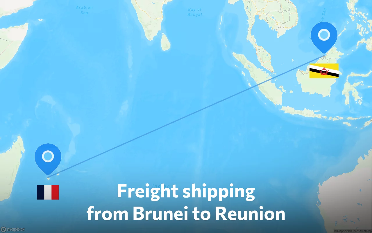 Shipping route from Brunei to Reunion