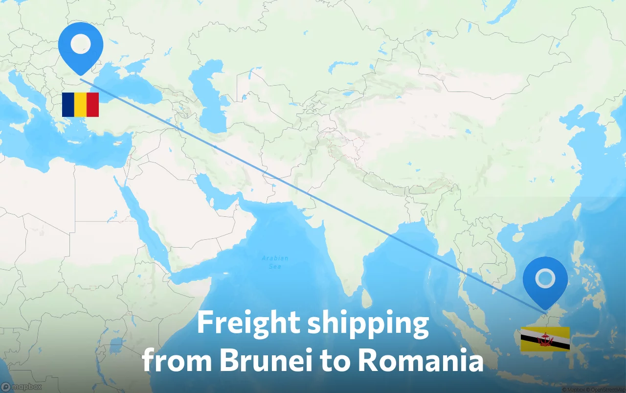 Shipping route from Brunei to Romania