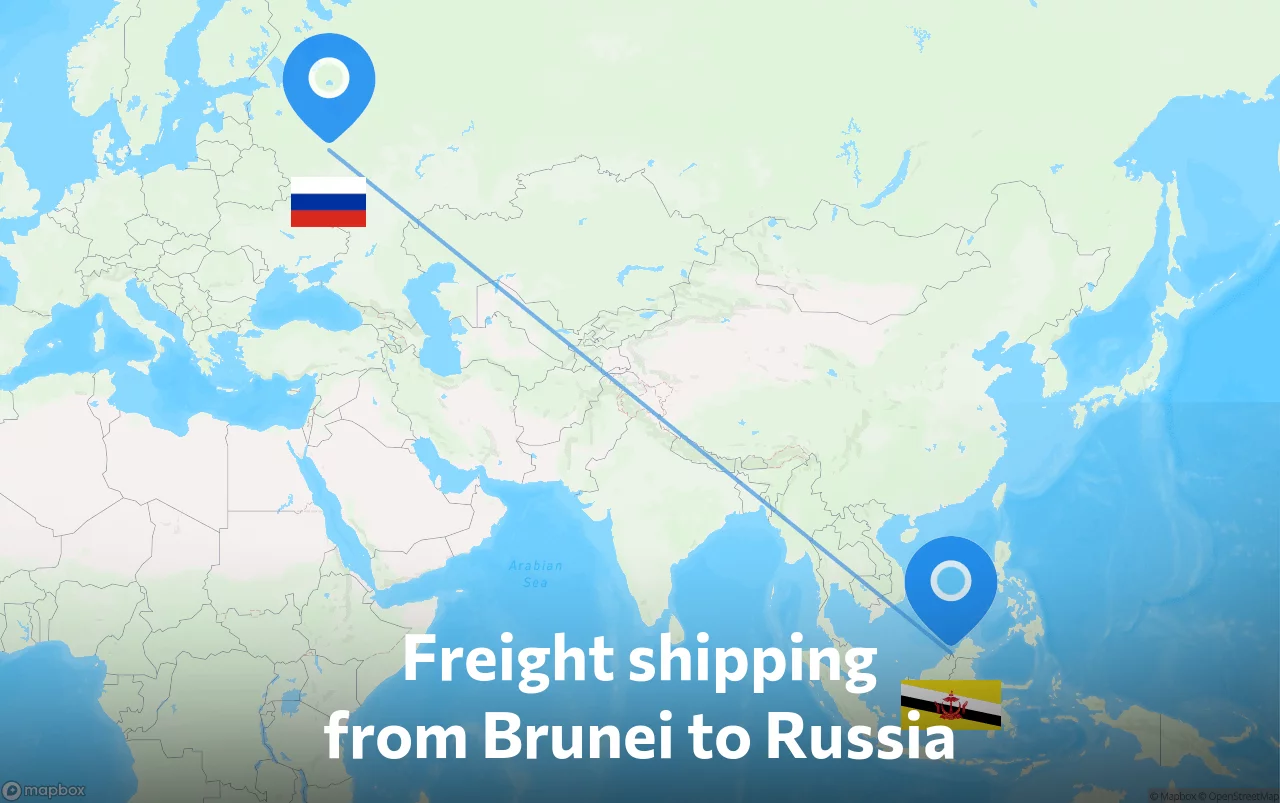 Shipping route from Brunei to Russia